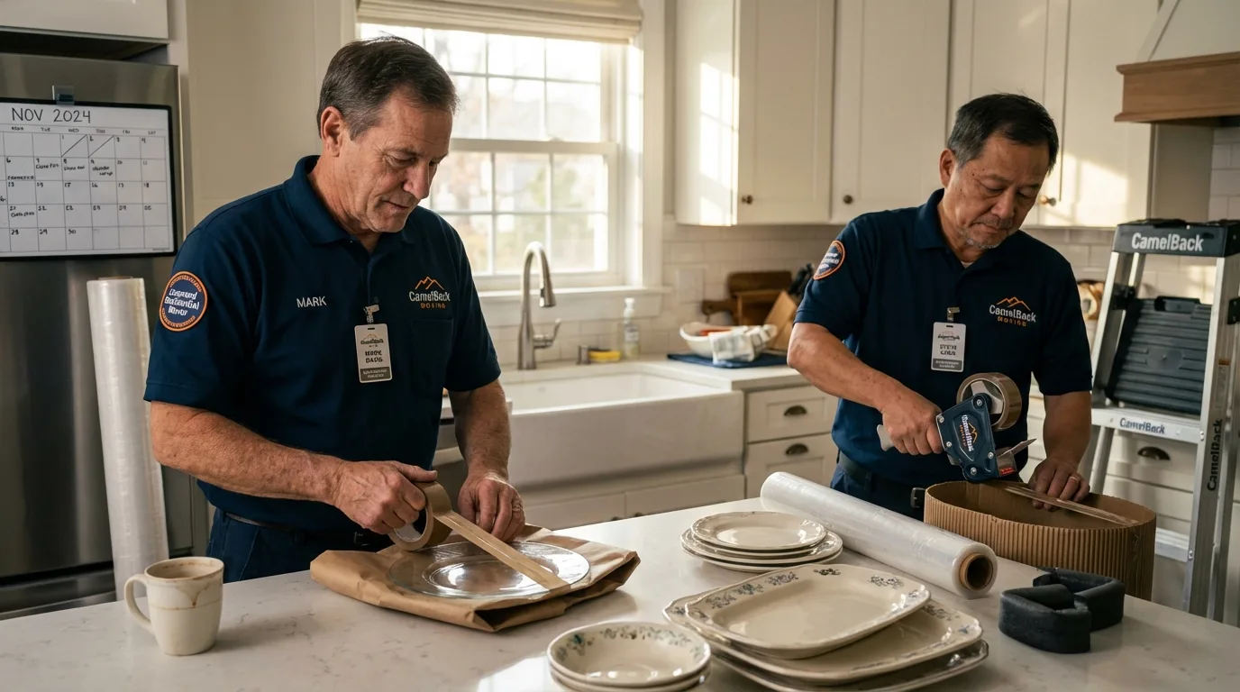 Professional crew packing kitchen dishware in Tremont, PA